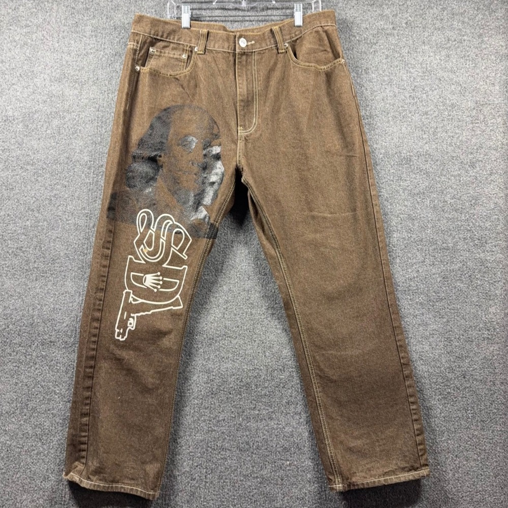 Vintage Y2K PJ Mark Jeans Mens 40x32 Benjamin‎ Franklin Graphic Denim